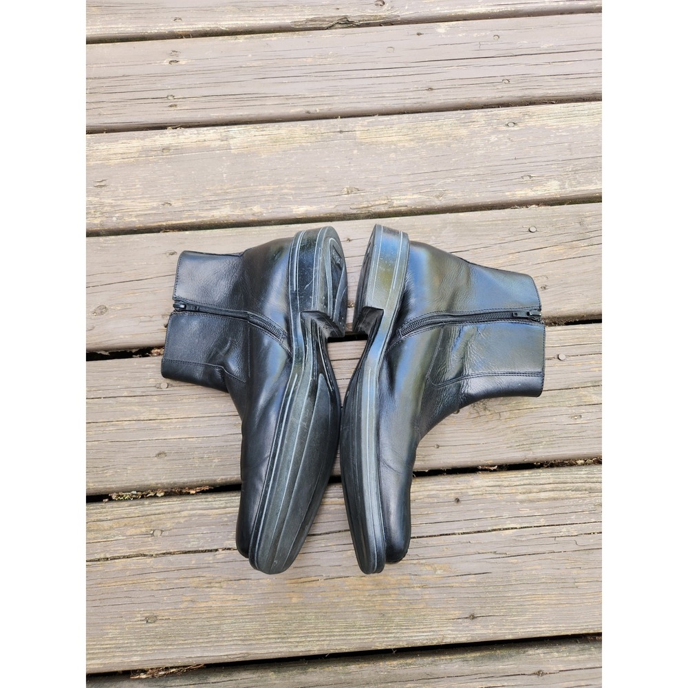 Vintage 90s Preppy Bass Ankle Boots Black Leather Square Toe Side Zip Mens 11 M - Picture 2 of 8